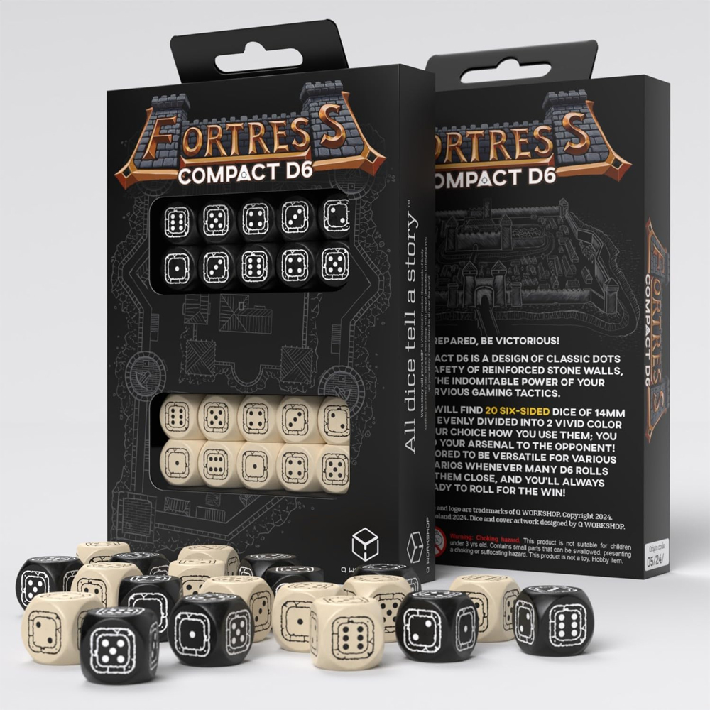 Fortress Compact d6 Set: Black & Beige (20) (Last Chance)