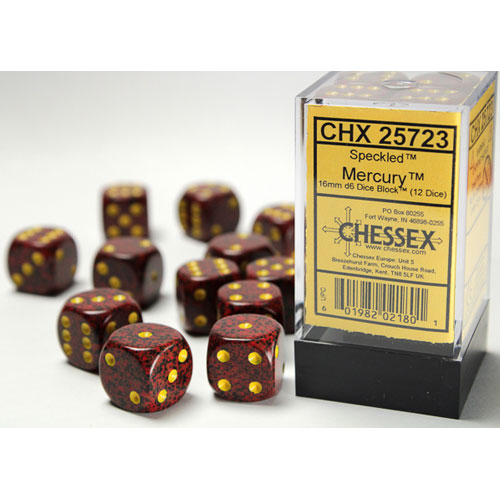 Chessex 16mm d6 Set: Speckled - Mercury w/Yellow (12)