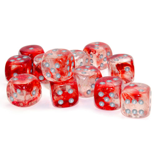 Chessex 16mm d6 Set: Nebula Luminary - Red w/Silver (12)