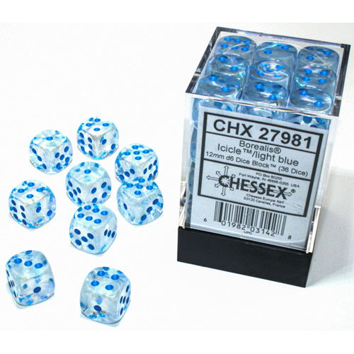 Chessex 12mm d6 Set: Borealis Luminary Icicle/Light Blue (36)